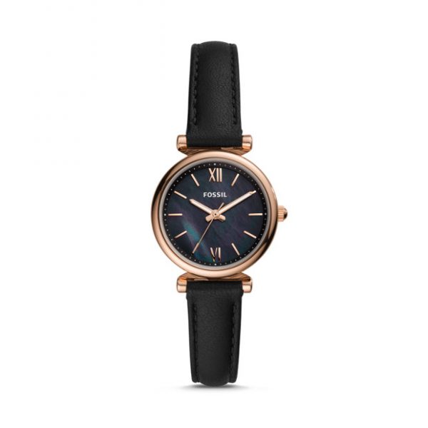 Carlie Mini Three Hand Black Leather Watch