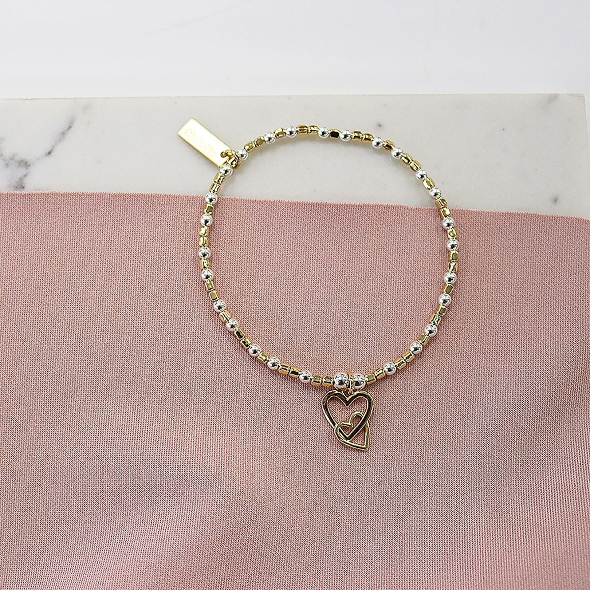 Interlocking Love Heart Bracelet - Two Tone (GMBCFB1069)