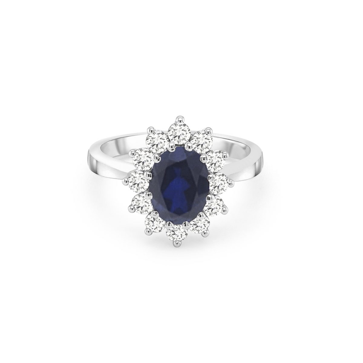 9ct White Gold Blue and White Cubic Zirconia Cluster Ring