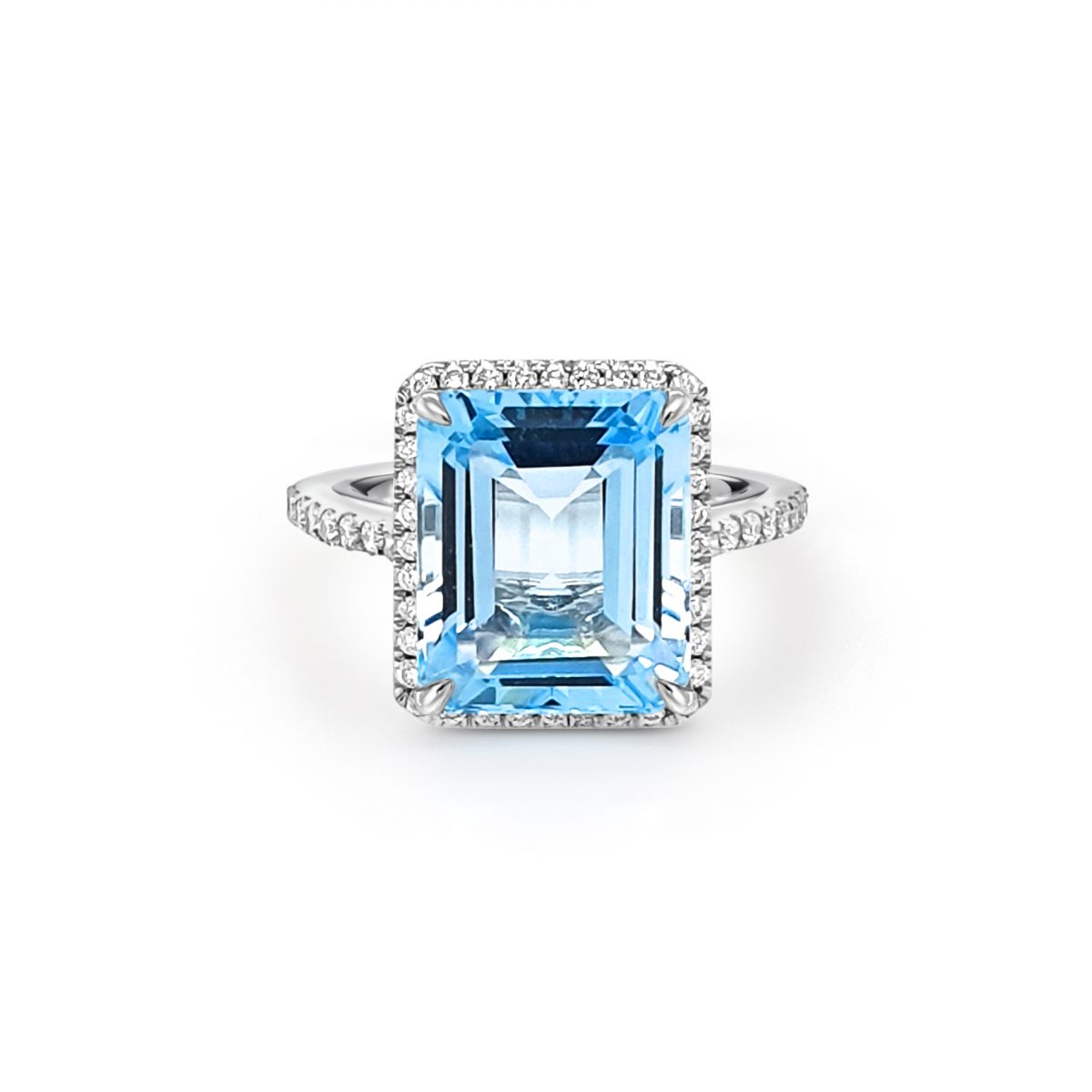 9ct White Gold Blue Topaz and Diamond Cocktail Ring