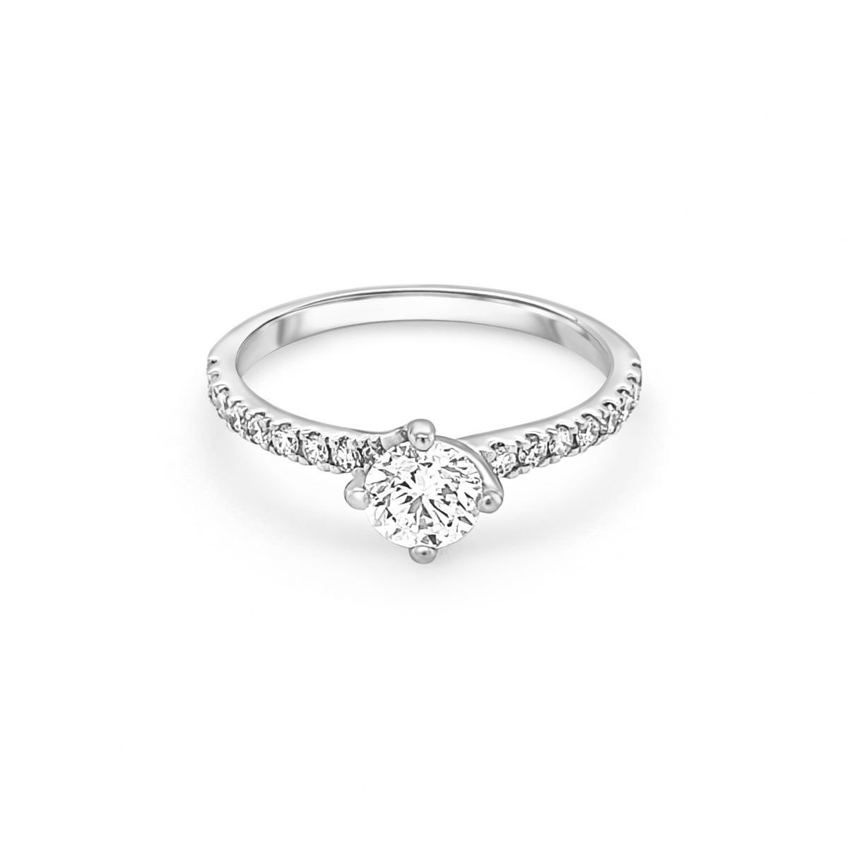 18ct White Gold Solitaire Engagement Ring with Shoulders