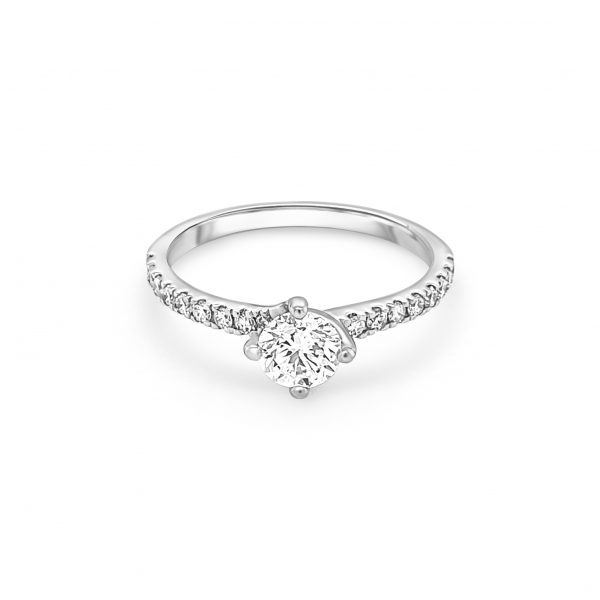 18ct White Gold Solitaire Engagement Ring with Shoulders