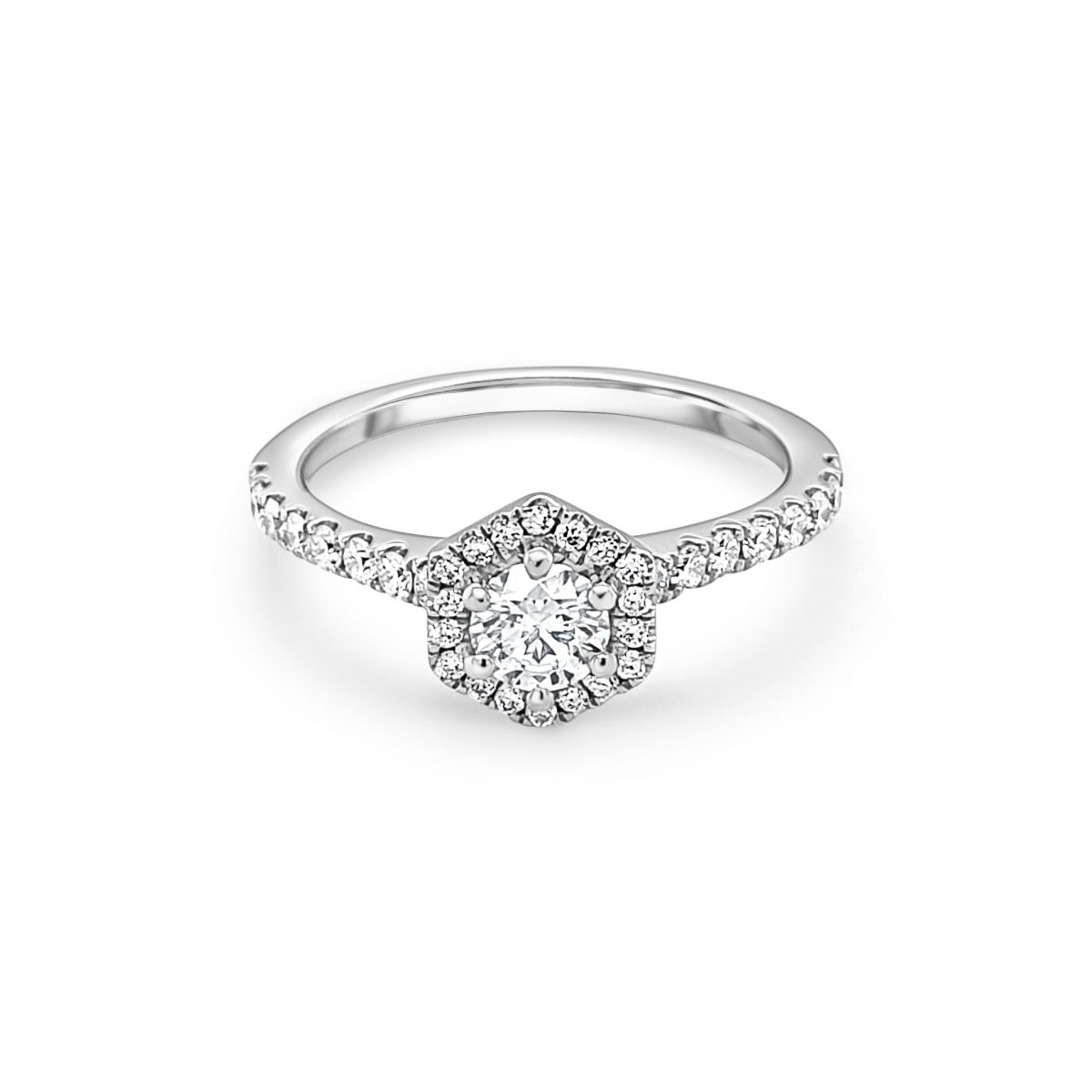 Platinum Hexagon Halo Engagement Ring