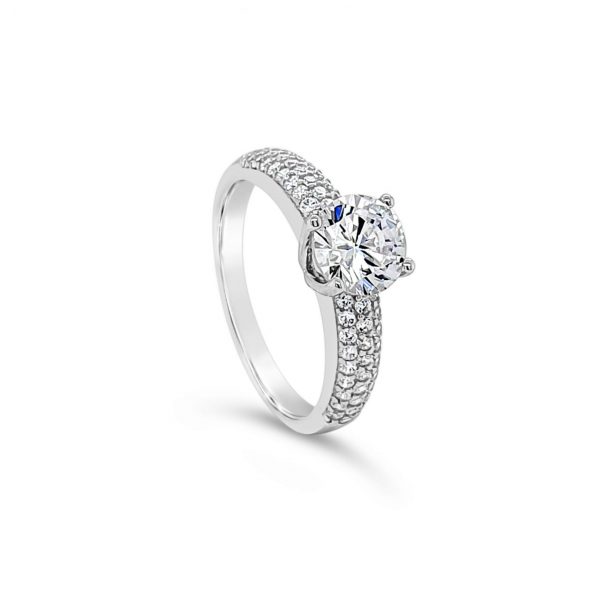 Absolute Jewellery Sterling Silver Solitaire Ring With Pavé Band - Small (SR103SL-S)