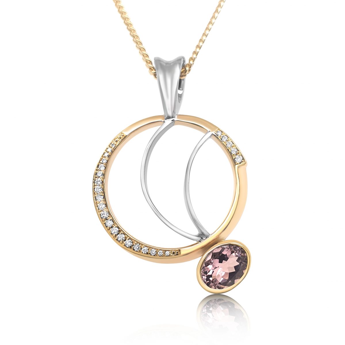 Cathal Barber Goldsmith Hand-Made Diamond and Morganite Pendant