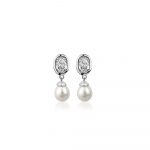 Newbridge Silverware Pearl Drop Earrings with Clear Stones (VGK087)