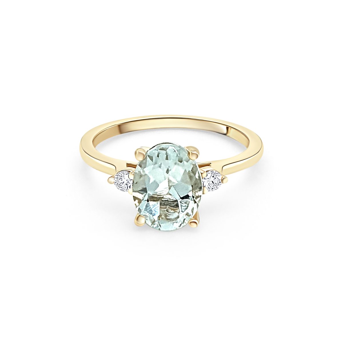 9ct Yellow Gold Green Amethyst & Diamond Ring