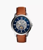 Fossil Men's Townsman Automatic Blue Open Heart Dial Brown Leather Strap (ME3154)