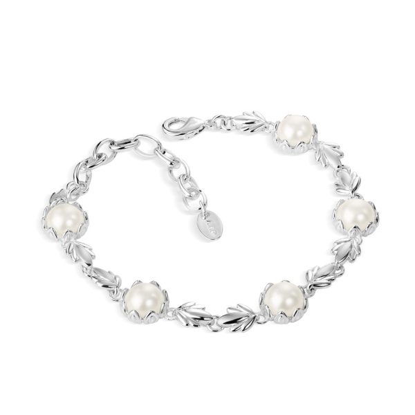 Newbridge Silverware Pearl Leaf Link Bracelet (BR3217P)