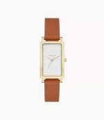 Skagen Hagen Three-Hand Brown Leather Rectangular Watch (SKW3097)