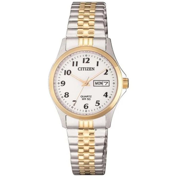 Citizen Quartz Two Tone Gold Steel White Dial 26mm Ladies Watch (EQ2004-95A)