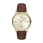 Armani Three-Hand Date Brown Leather Watch (AR11610)