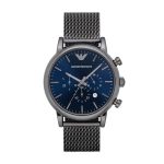 Armani Luigi 46mm Blue Chronograph Dial Grey IP Case Steel Mesh Bracelet Mens Watch (AR1979)