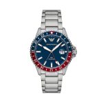 Armani Diver 42mm Blue Dial Red & Blue Bezel Steel Bracelet Watch (AR11590)