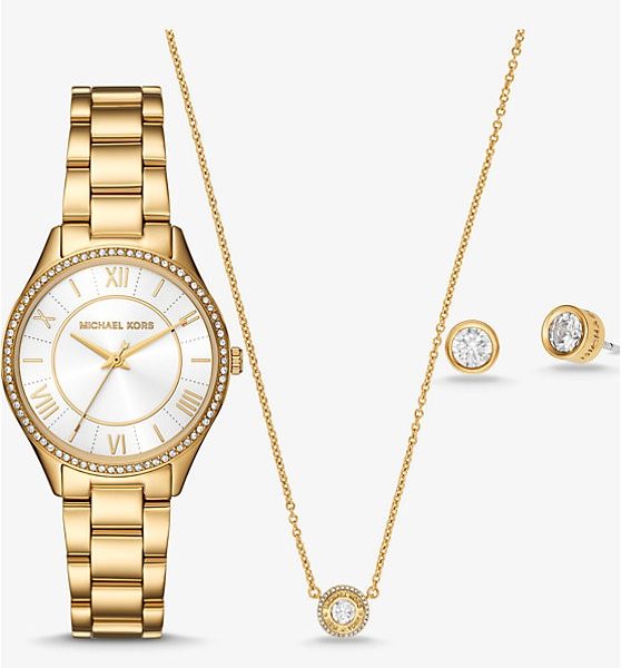 Michael Kors Mini Lauryn Gold-Tone Watch and Jewelry Gift Set (MK4849SET)