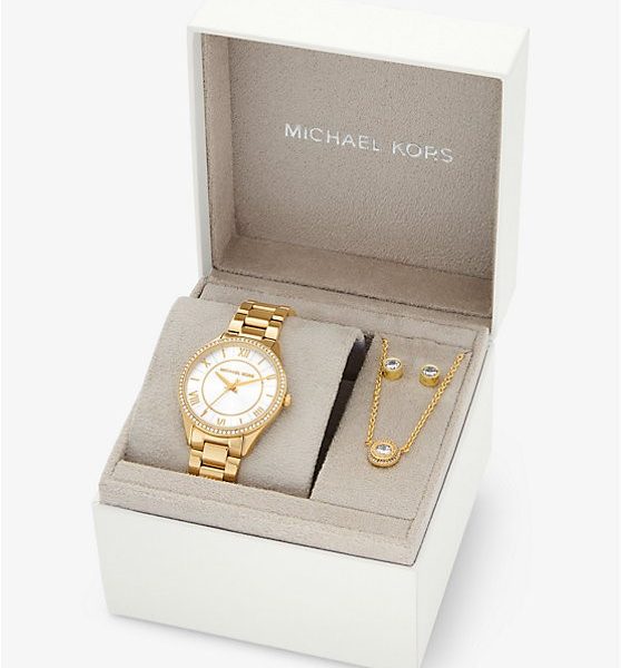 Michael Kors Mini Lauryn Gold-Tone Watch and Jewelry Gift Set (MK4849SET)