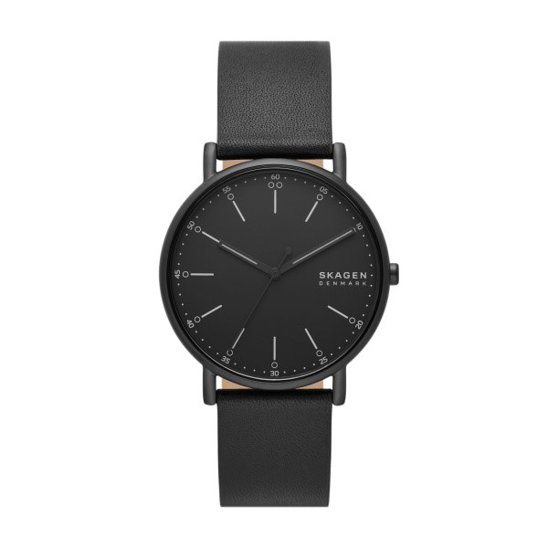 Skagen Signatur Three-Hand Black Leather Watch (SKW6902)